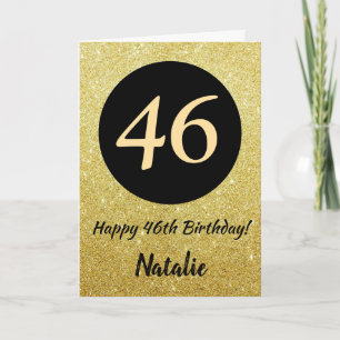 46. Happy Birthday Black and Gold Glitzer Card Karte