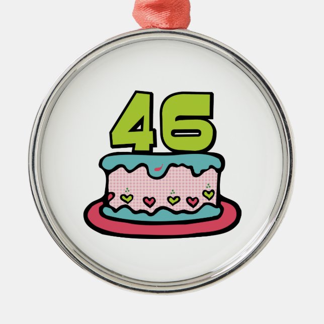 46-jähriger Geburtstagskuchen Silbernes Ornament (Vorne)