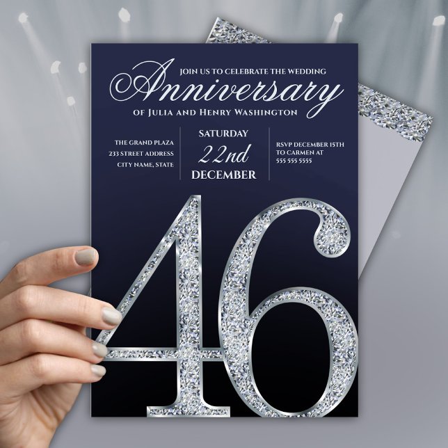 46. Jubiläum Diamant Silber Navy Blau Einladung (Von Creator hochgeladen)