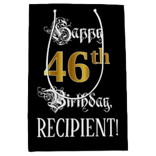 46th Birthday Fancy Script; Falsch Gold Look; Name Mittlere Geschenktüte