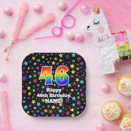 46th Birthday: Fun Stars Pattern and Rainbow “46” Pappteller