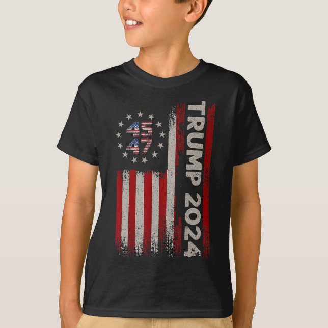47 Donald Trump 2024: Amerikanische Fahne 2024 Wah T-Shirt (Vorderseite)