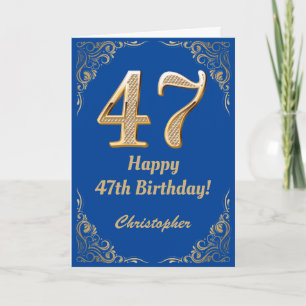 47. Geburtstag Blue and Gold Glitzer Frame Karte