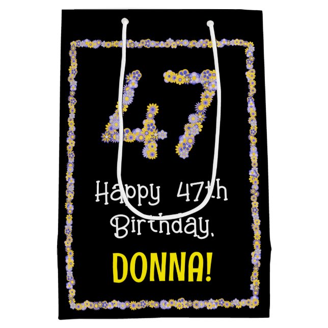 47. Geburtstag: Blumennummer, Individuelle Name, B Mittlere Geschenktüte (Rückseite)