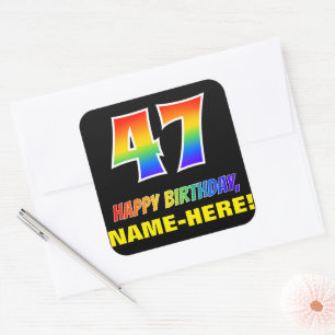 47. Geburtstag: Bold, Fun, Simple, Rainbow 47 Quadratischer Aufkleber
