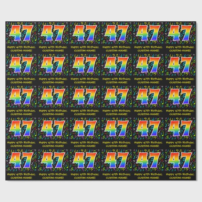 47. Geburtstag: Farbige Musiksymbole, Regenbogen 4 Geschenkpapier (Flach)