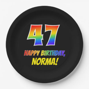 47. Geburtstag: kühl, Spaß, einfach, Regenbogen  Pappteller