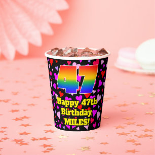 47. Geburtstag: Loving Hearts Pattern, Regenbogen  Pappbecher