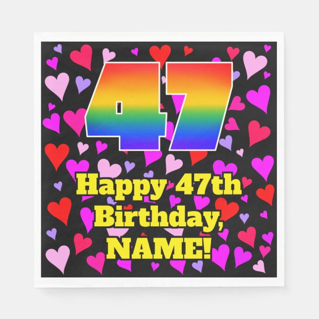 47. Geburtstag: Loving Hearts Pattern, Regenbogen  Serviette (Vorderseite)