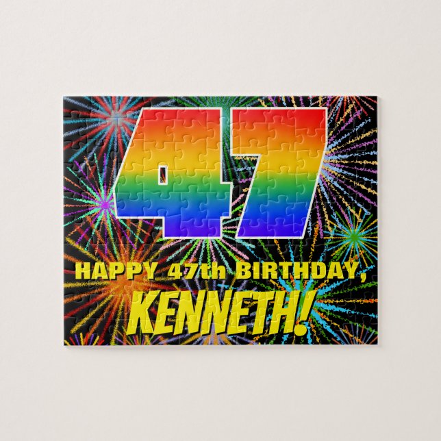 47. Geburtstag: Spaß, bunte feierliche Feuerwerke Puzzle (Horizontal)