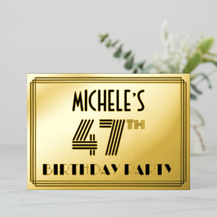 47. Geburtstagsparty — Art Deco Stil "47" & Name Folieneinladung