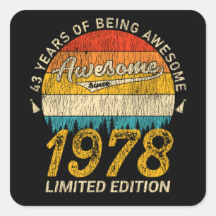 47 Jahre alt 1978 Retro Phantastisch 47. Geburtsta Quadratischer Aufkleber