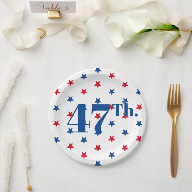 47 Präsident rot-weiße und blaue Sterne patriotisc Pappteller (Hochzeit)