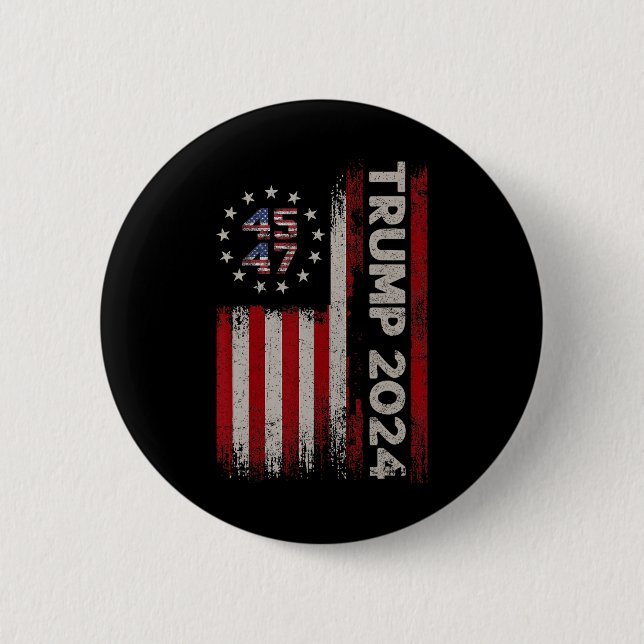 47 Trump 2024 Amerikanische Flagge Button (Vorderseite)