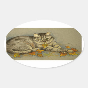4872 Herbst-Katzen-Aufkleber Ovaler Aufkleber