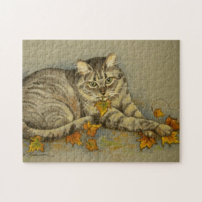 4872 Katze mit Herbstlauben Puzzle (Horizontal)