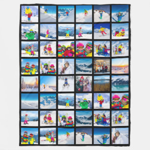48 Foto-Raster-Collage Schwarz Fleecedecke