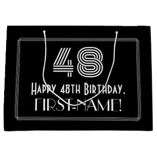 48. Geburtstag — Art Deco Inspiriert Aussehen "48" Große Geschenktüte