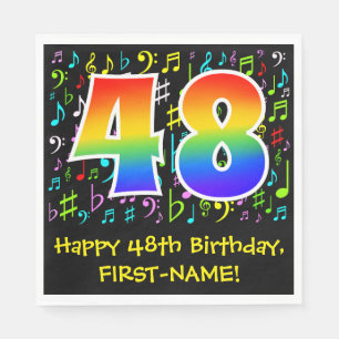 48. Geburtstag - Farbige Musiksymbole, Regenbogen Serviette