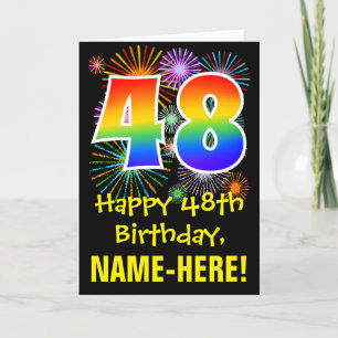 48. Geburtstag: Fun Fireworks Pattern + Rainbow 48 Karte