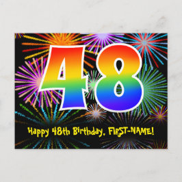 48. Geburtstag - Fun Fireworks Pattern + Regenboge Postkarte