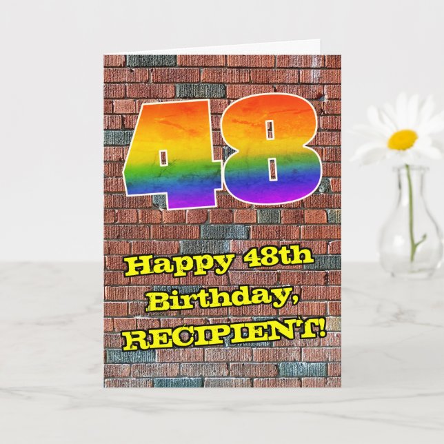 48. Geburtstag: Fun Graffiti-Inspiriert Regenbogen Karte (Kleine Pflanze)