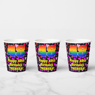 48. Geburtstag: Loving Hearts Pattern, Regenbogen  Pappbecher