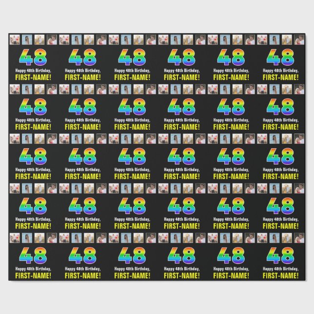 48. Geburtstag: Regenbogen "48"; benutzerdefiniert Geschenkpapier (Saum)