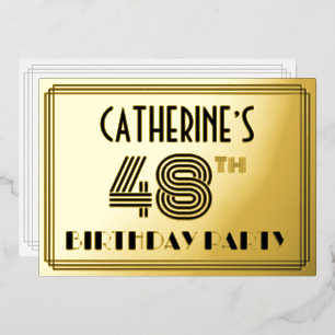 48. Geburtstagsfeier — Art Deco-Stil “48” & Name Folieneinladung