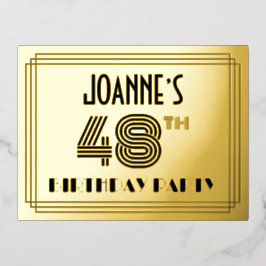 48. Geburtstagsparty ~ Art-Deco-Stil "48" + Name Folie Einladungspostkarte