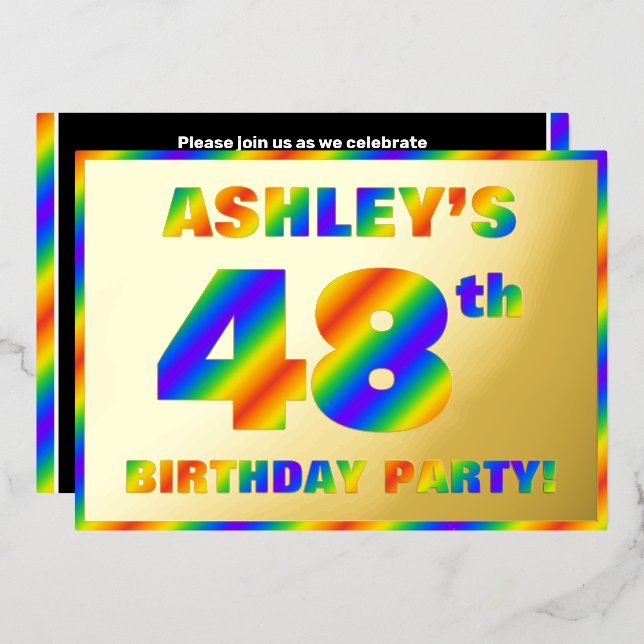 48. Geburtstagsparty — Spaß, Regenbogenspektrum "4 Folieneinladung (Vorderseite/Rückseite)