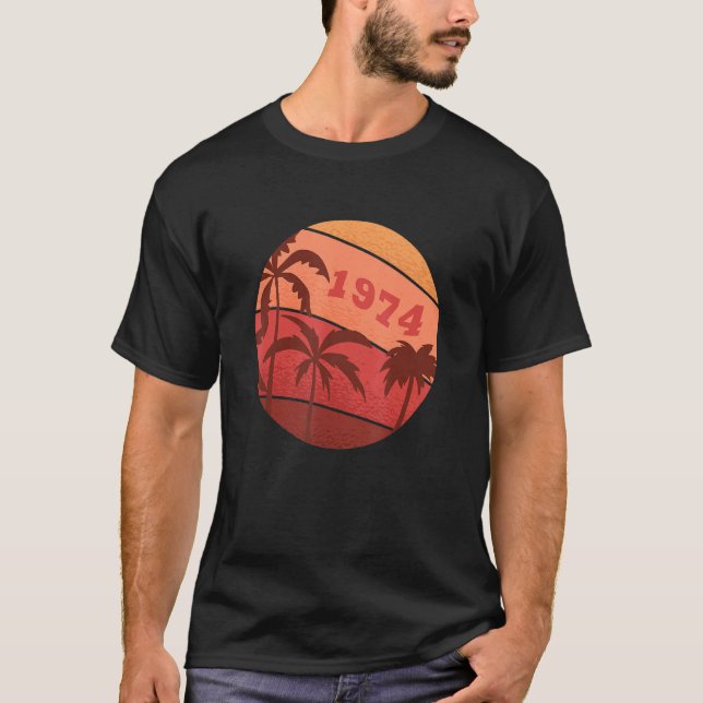 48. Jubiläum Classic Retro Palm Sunset Birthda T-Shirt (Vorderseite)