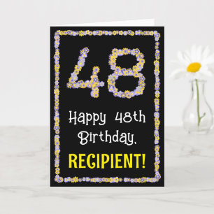 48th Birthday: Floral Flowers Number, Custom Name Karte