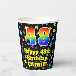 48th Birthday: Fun Stars Pattern and Rainbow 48 Pappbecher