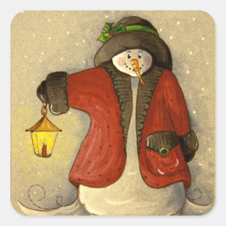 4910 Snowman & Lantern Weihnachten Quadratischer Aufkleber