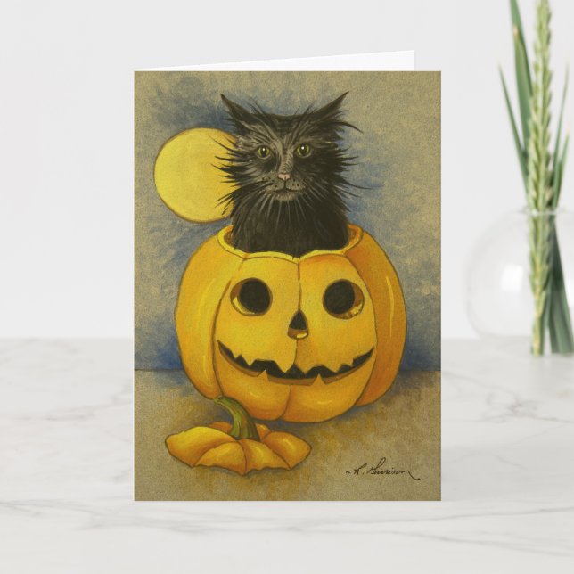 4919 Black Magic Kitty Geburtstagskarte Karte (Vorderseite)