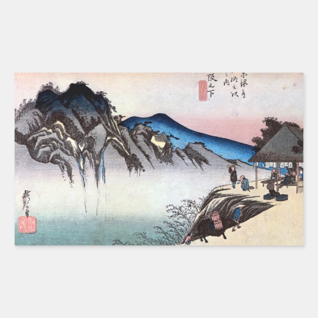 49. 坂 宿, 広 重 Sakashita-juku, Hiroshige, Ukiyo-e Rechteckiger Aufkleber (Vorderseite)
