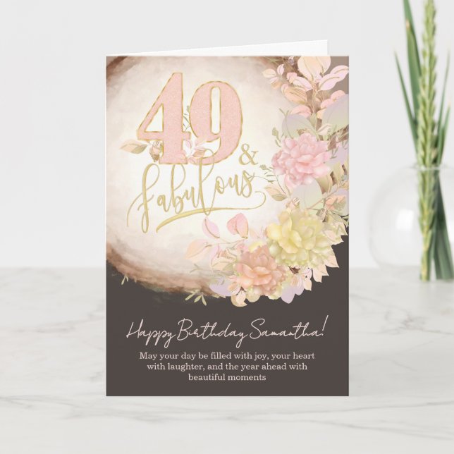 49 & Fabulous Florale Fotobirthday Karte (Vorderseite)