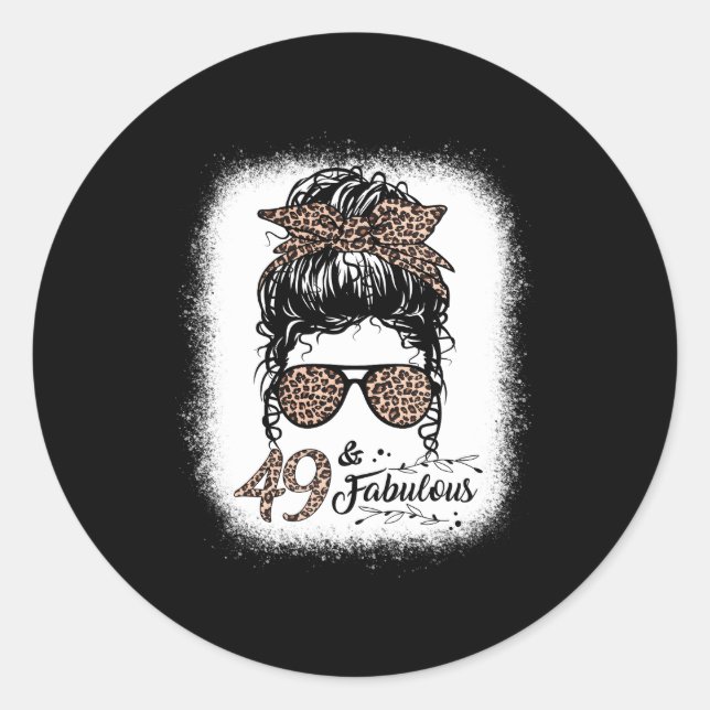 49 Fabulous Messy Bun Leopard 49th Runder Aufkleber (Vorderseite)