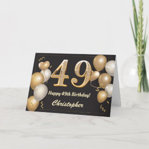 49. Geburtstag Black and Gold Balloons Geburtstag Karte