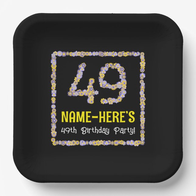 49. Geburtstag: Blumennummer, Individuelle Name, B Pappteller (Vorderseite)