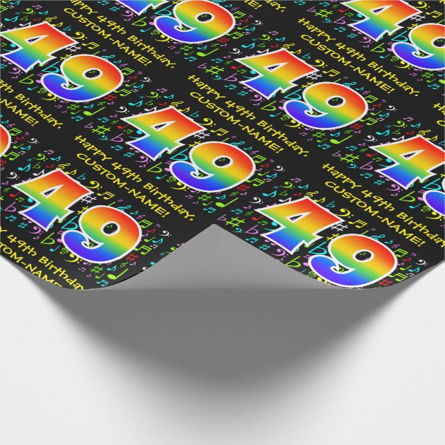 49. Geburtstag: Farbige Musiksymbole, Regenbogen 4 Geschenkpapier (Ecke)