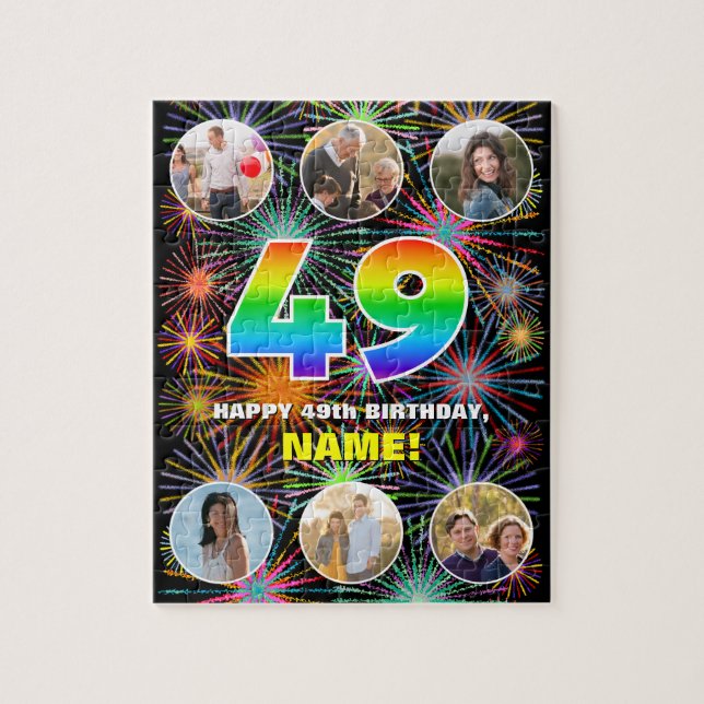 49. Geburtstag: Fun Rainbow #, Individuelle Name + Puzzle (Vertikal)