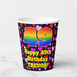 49. Geburtstag: Loving Hearts Pattern, Regenbogen  Pappbecher