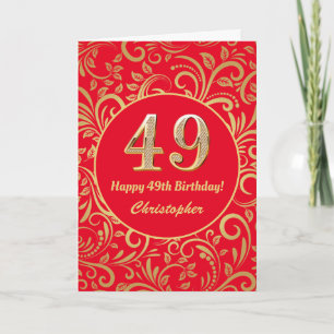 49. Geburtstag Muster Rot und Gold Floral Karte