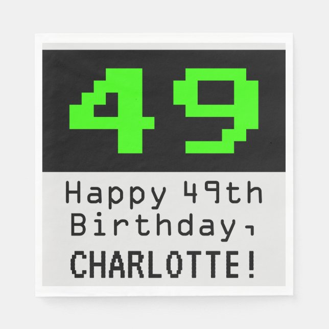 49. Geburtstag - Nerdy / Geeky Style "49" & Name Serviette (Vorderseite)