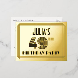 49. Geburtstagsparty ~ Art-Deco-Stil "49" + Name Folie Einladungspostkarte