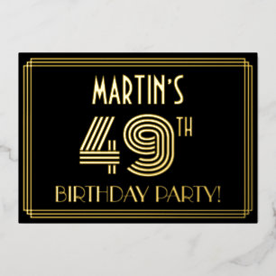 49. Geburtstagsparty — Art Deco Stil "49" + Name Folieneinladung