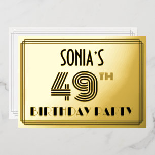 49. Geburtstagsparty — Art Deco Stil "49" & Name Folieneinladung