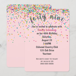 49. Geburtstagsparty Confetti auf Rosa Einladung